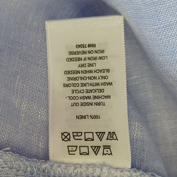 Sigrid Olsen LINEN Top Size S Blue Button Front Tunic Roll Sleeves Washable NEW - Picture 8 of 9